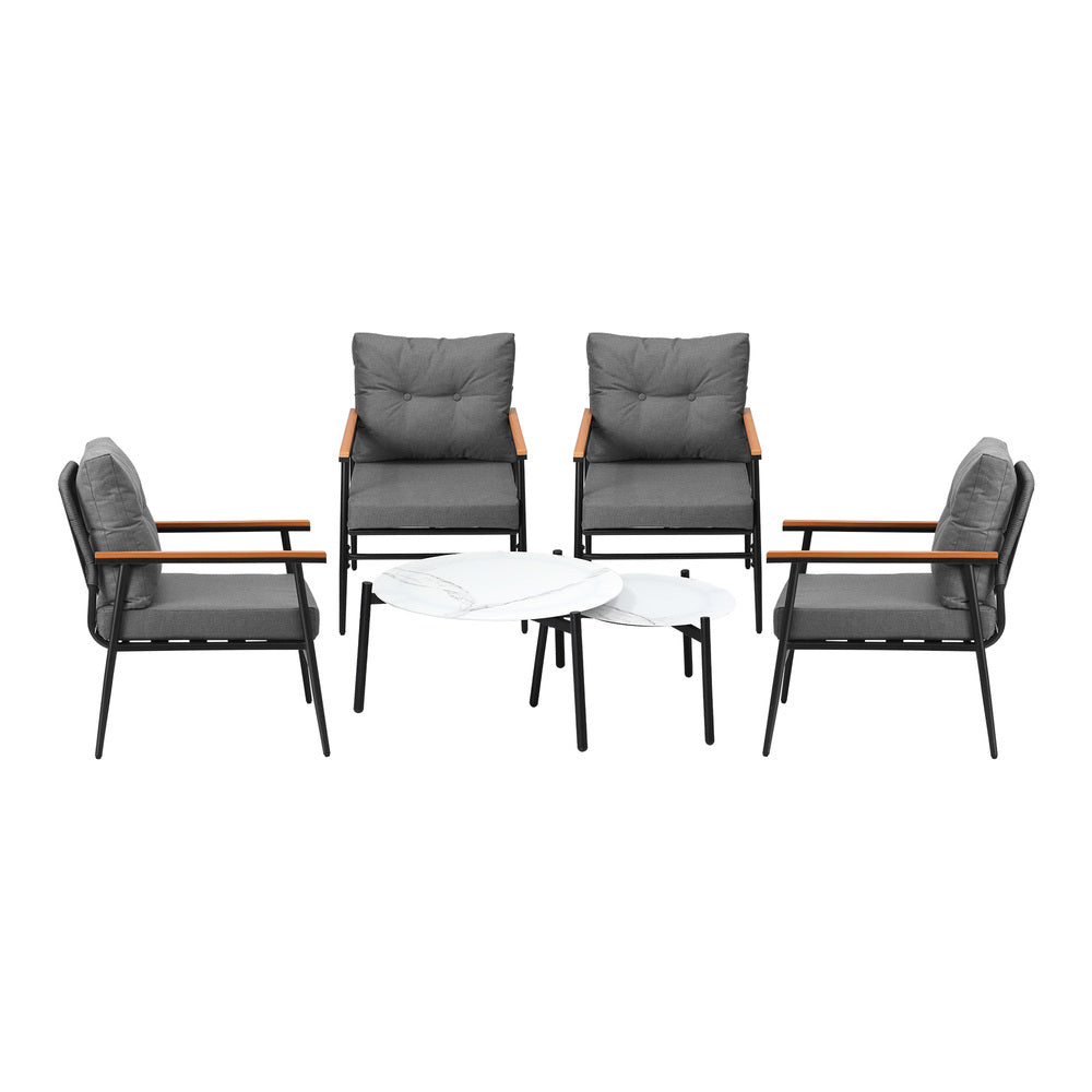 Livsip 6 Piece Outdoor Patio Set White Table Set Black Armchairs