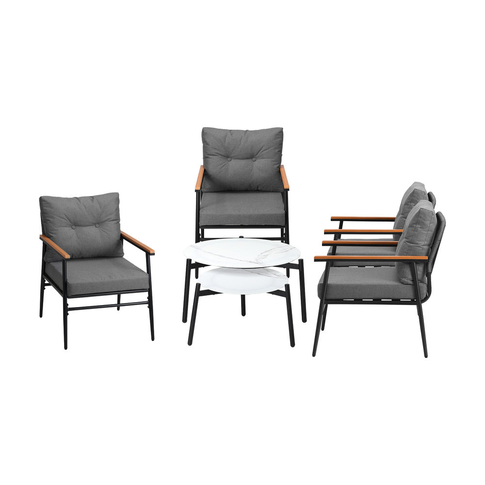 Livsip 6 Piece Outdoor Patio Set White Table Set Black Armchairs