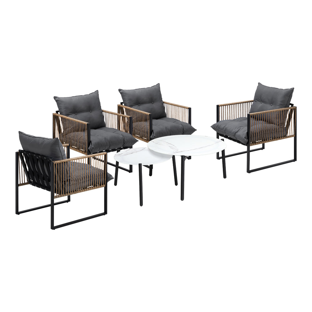 6PCS Outdoor Patio Set White Coffee Table Set Rattan Chairs