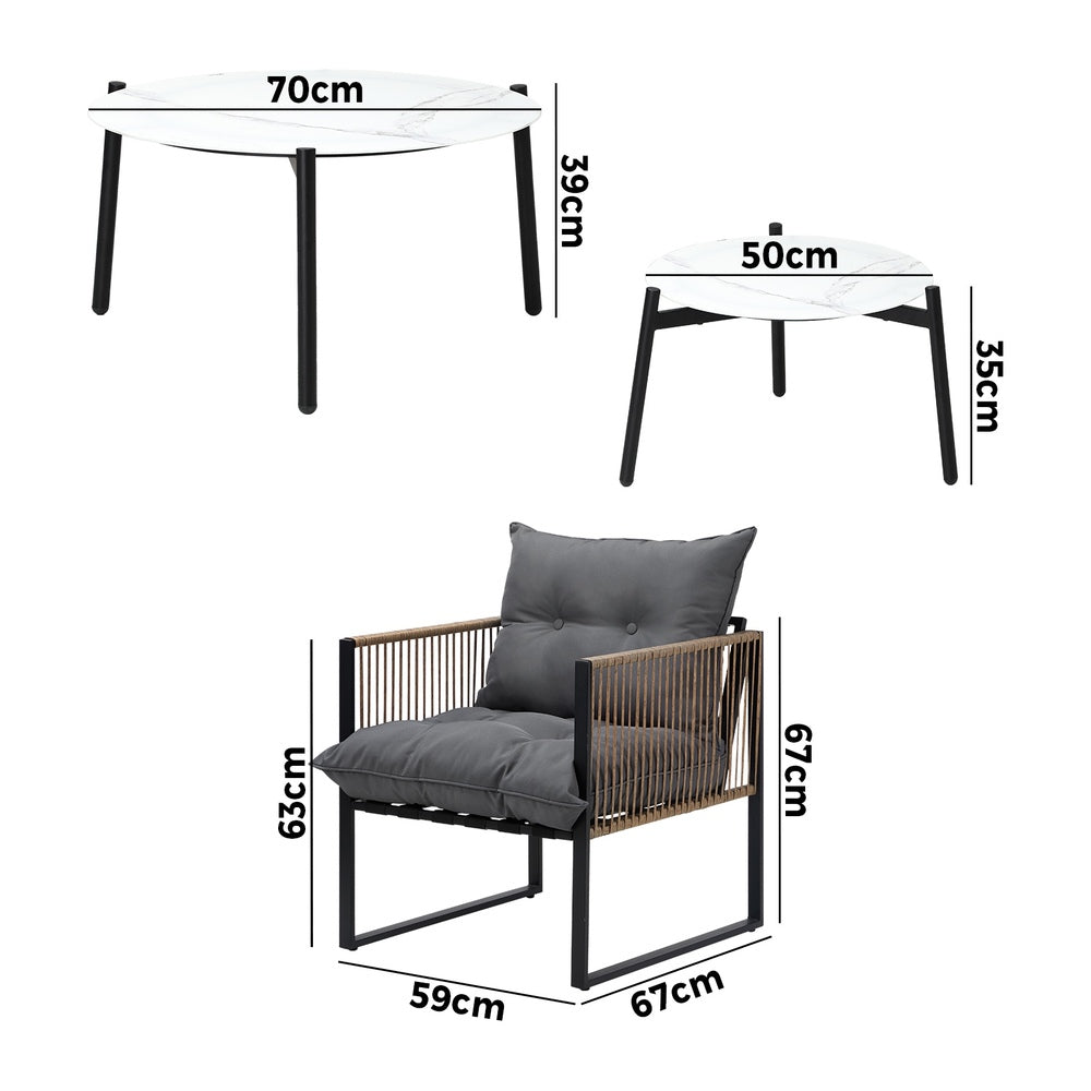 6PCS Outdoor Patio Set White Coffee Table Set Rattan Chairs