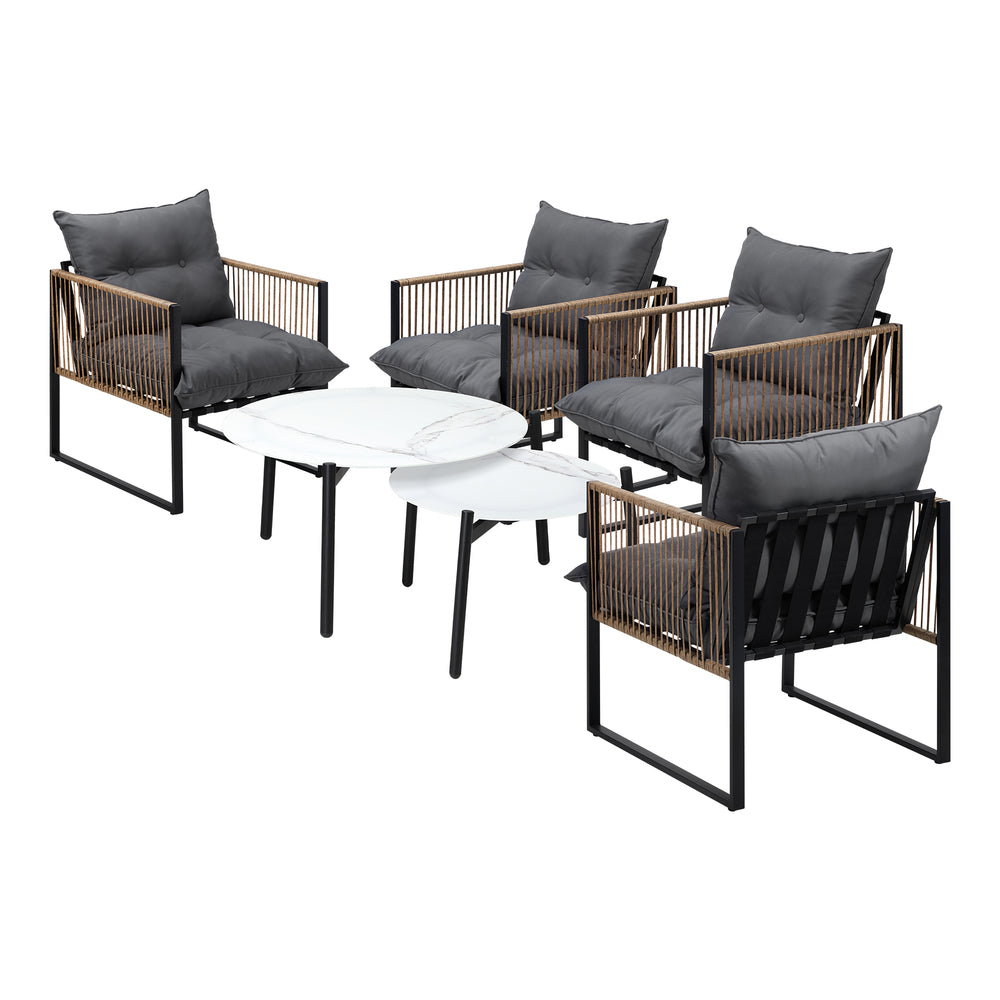6PCS Outdoor Patio Set White Coffee Table Set Rattan Chairs