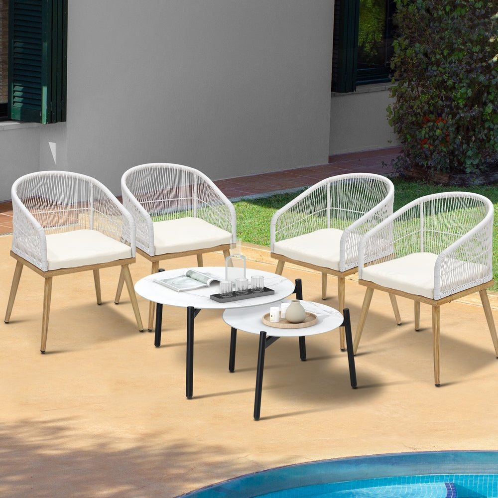 Livsip 6PCS Outdoor Patio Set White Table Sets Polyester Chair Rope