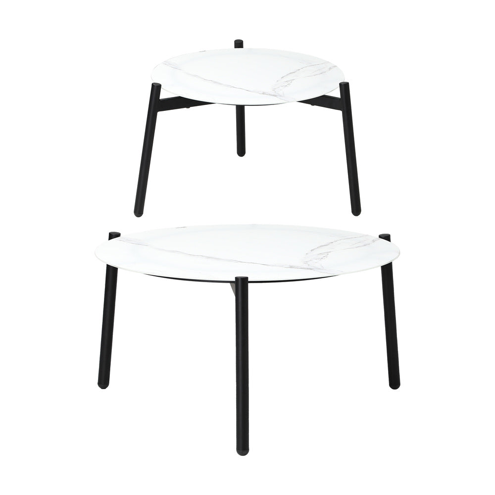 Livsip 6PC Outdoor Patio Set Round White Marble Table Sets with Chairs