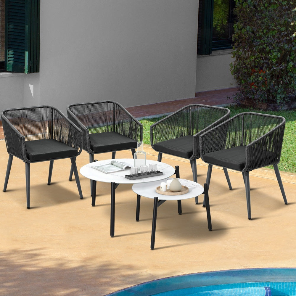 Livsip 6PC Outdoor Patio Set 2 Coffee Table with Grey Chairs
