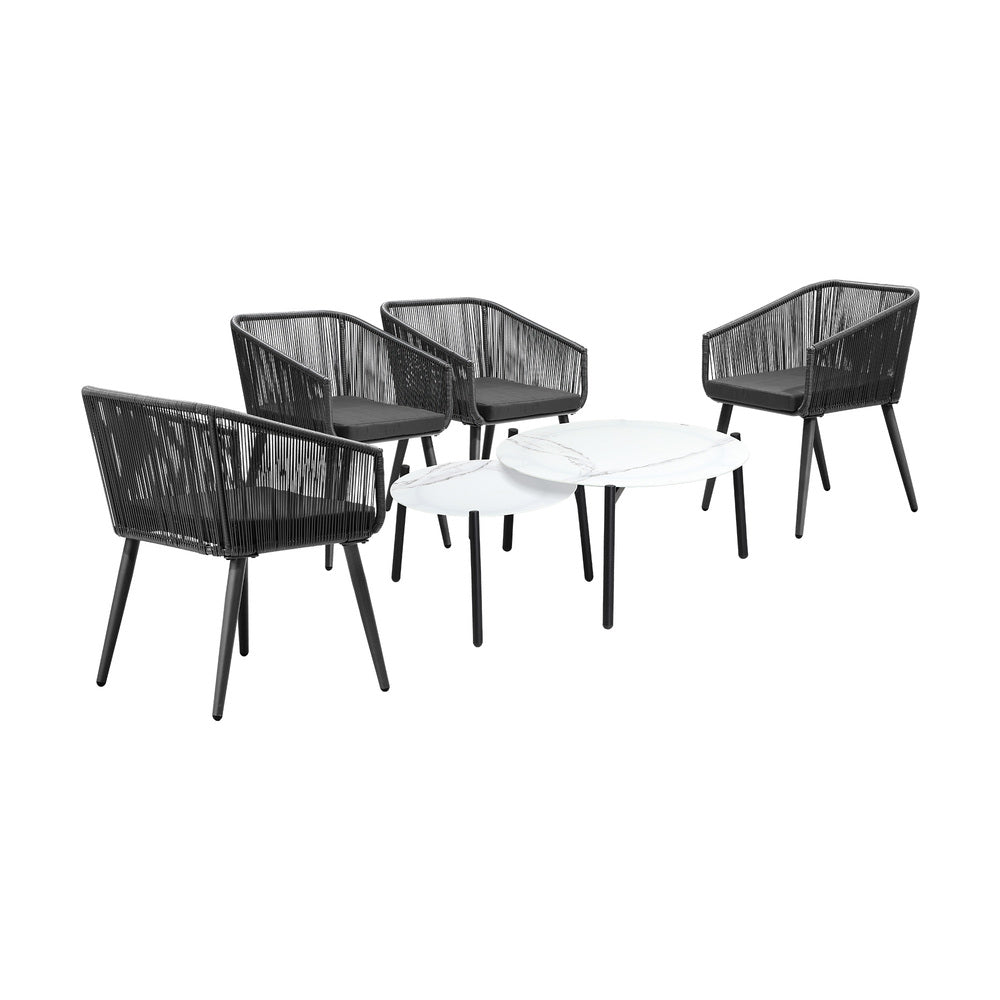 Livsip 6PC Outdoor Patio Set 2 Coffee Table with Grey Chairs