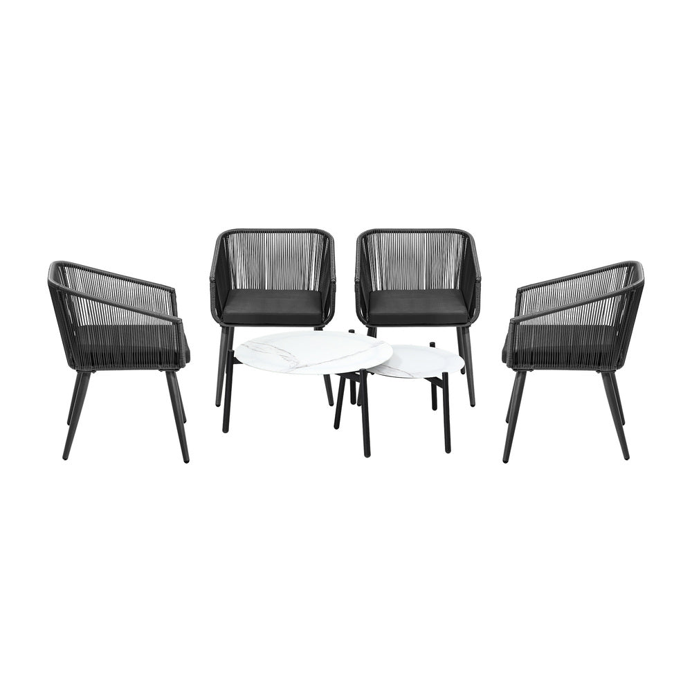 Livsip 6PC Outdoor Patio Set 2 Coffee Table with Grey Chairs