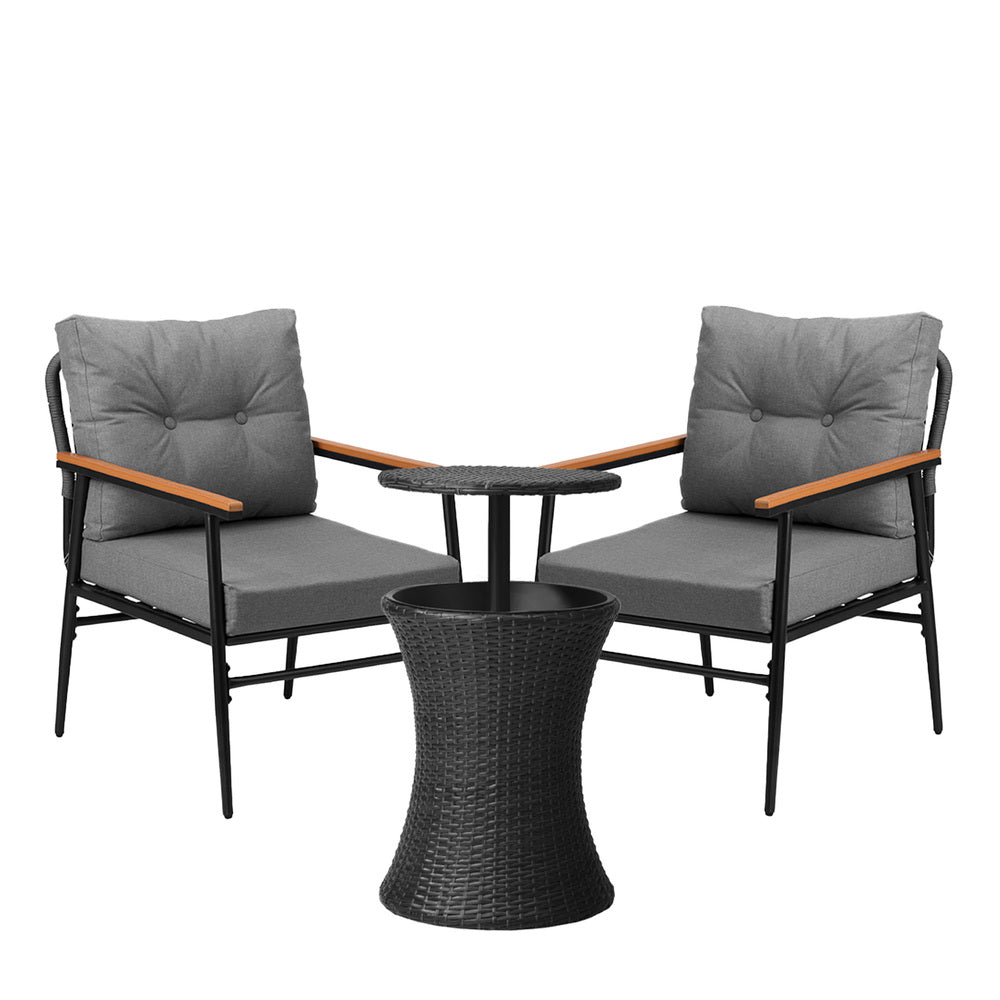 Livsip Outdoor Lounge Setting Ice Bucket Black Table 2 Seater