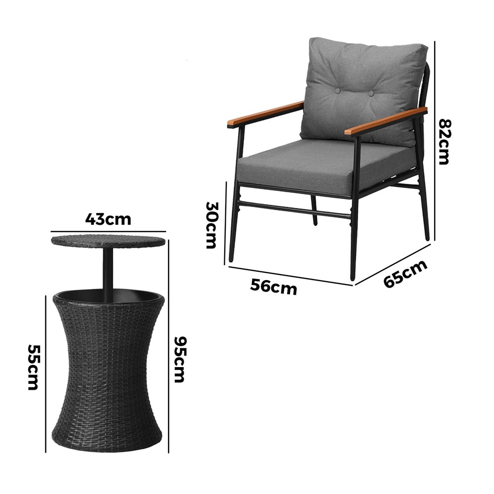 Livsip Outdoor Lounge Setting Ice Bucket Black Table 2 Seater
