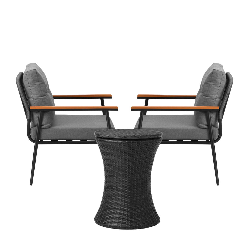 Livsip Outdoor Lounge Setting Ice Bucket Black Table 2 Seater