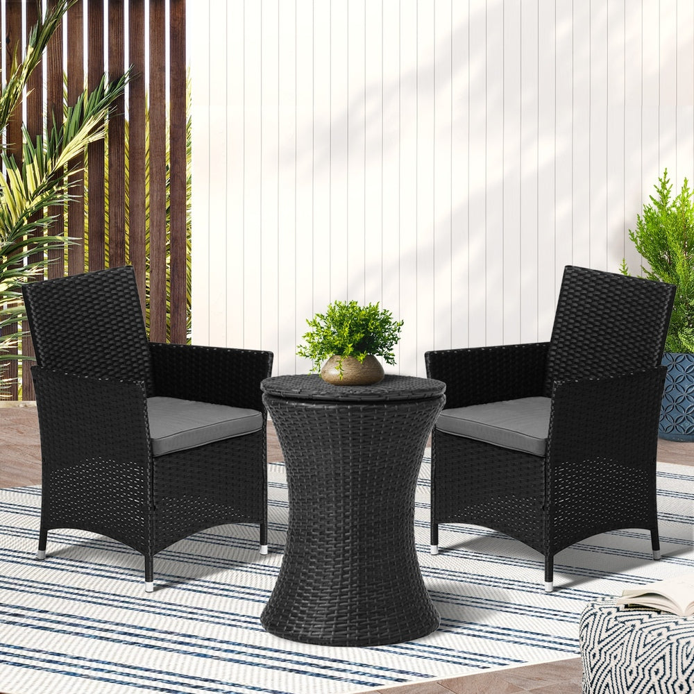 Outdoor Patio Set Ice Bucket Table Black Bistro Setting 3pcs