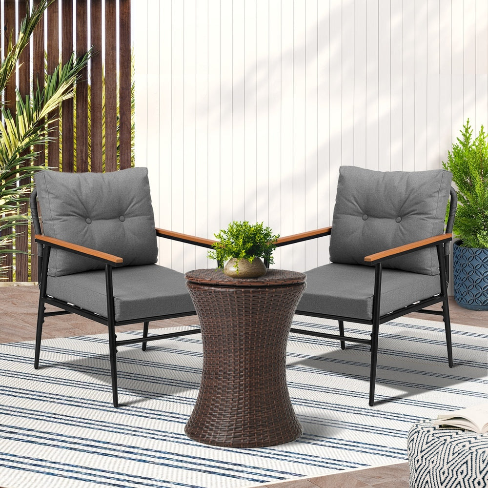 Livsip Outdoor Lounge Setting Ice Bucket Brown Table 2 Seater