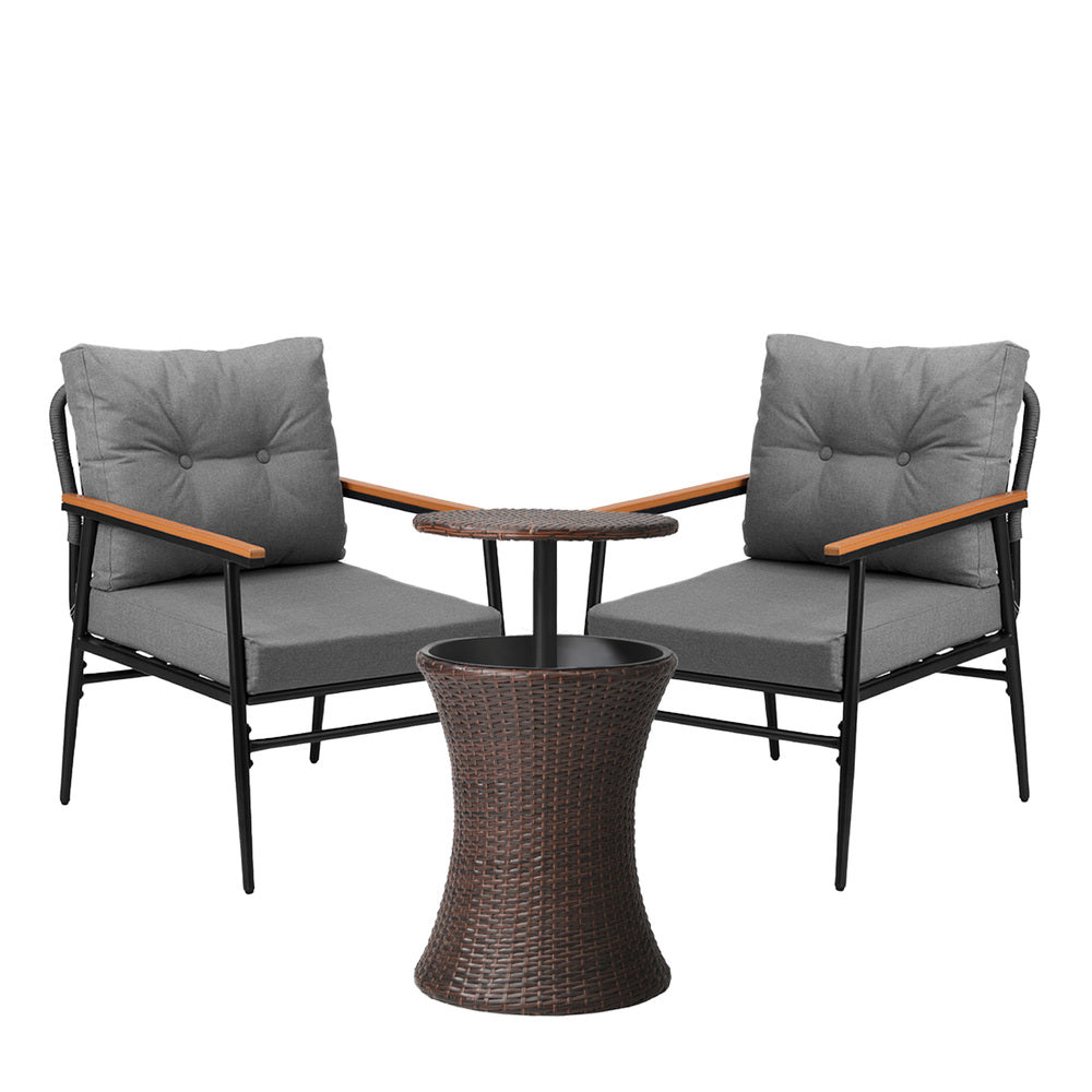 Livsip Outdoor Lounge Setting Ice Bucket Brown Table 2 Seater
