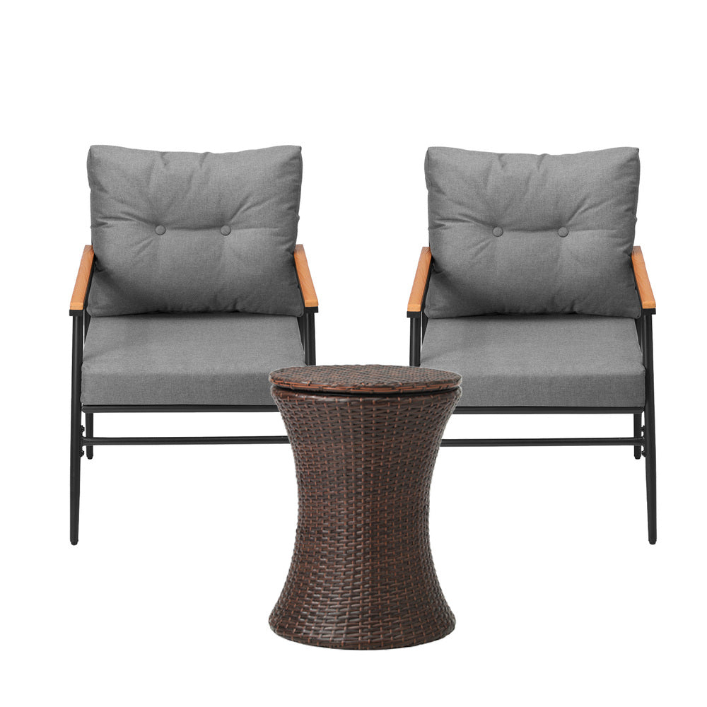 Livsip Outdoor Lounge Setting Ice Bucket Brown Table 2 Seater