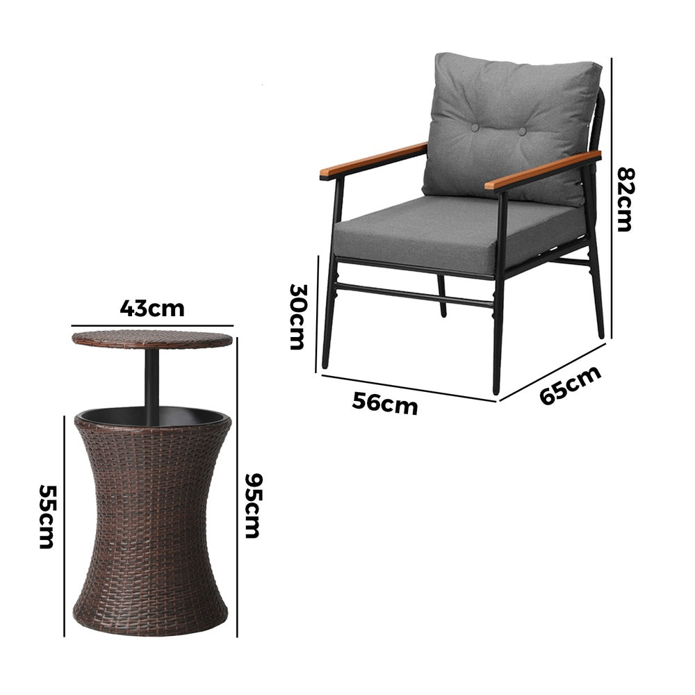 Livsip Outdoor Lounge Setting Ice Bucket Brown Table 2 Seater