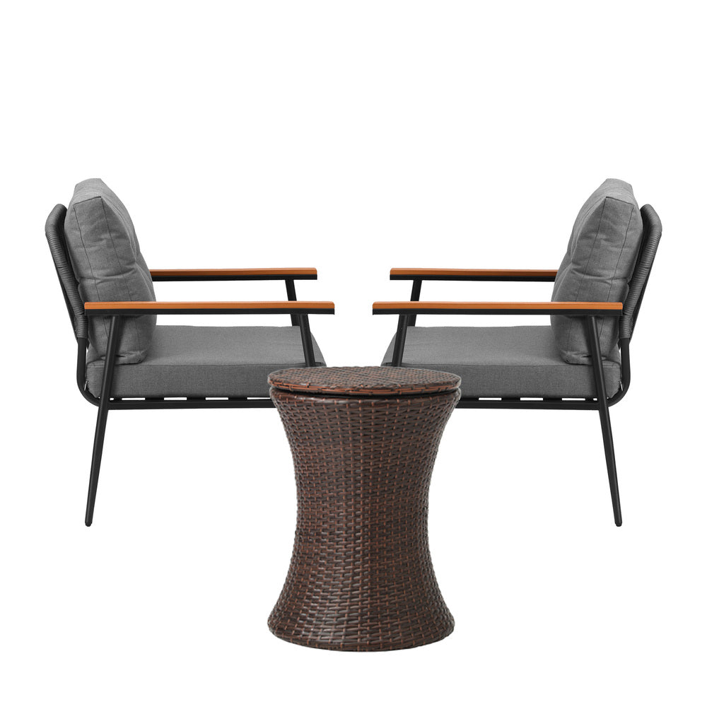 Livsip Outdoor Lounge Setting Ice Bucket Brown Table 2 Seater