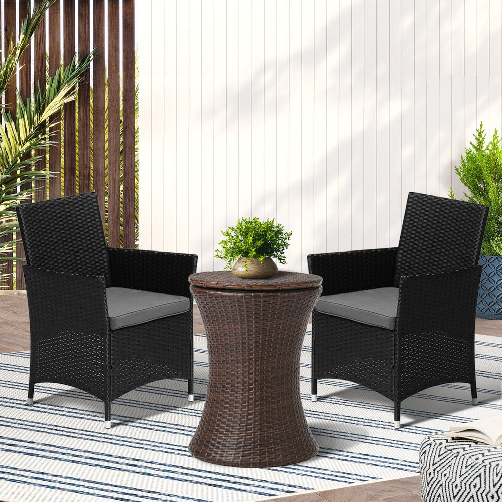 Outdoor Patio Set Ice Bucket Table Brown Bistro Setting 3pcs