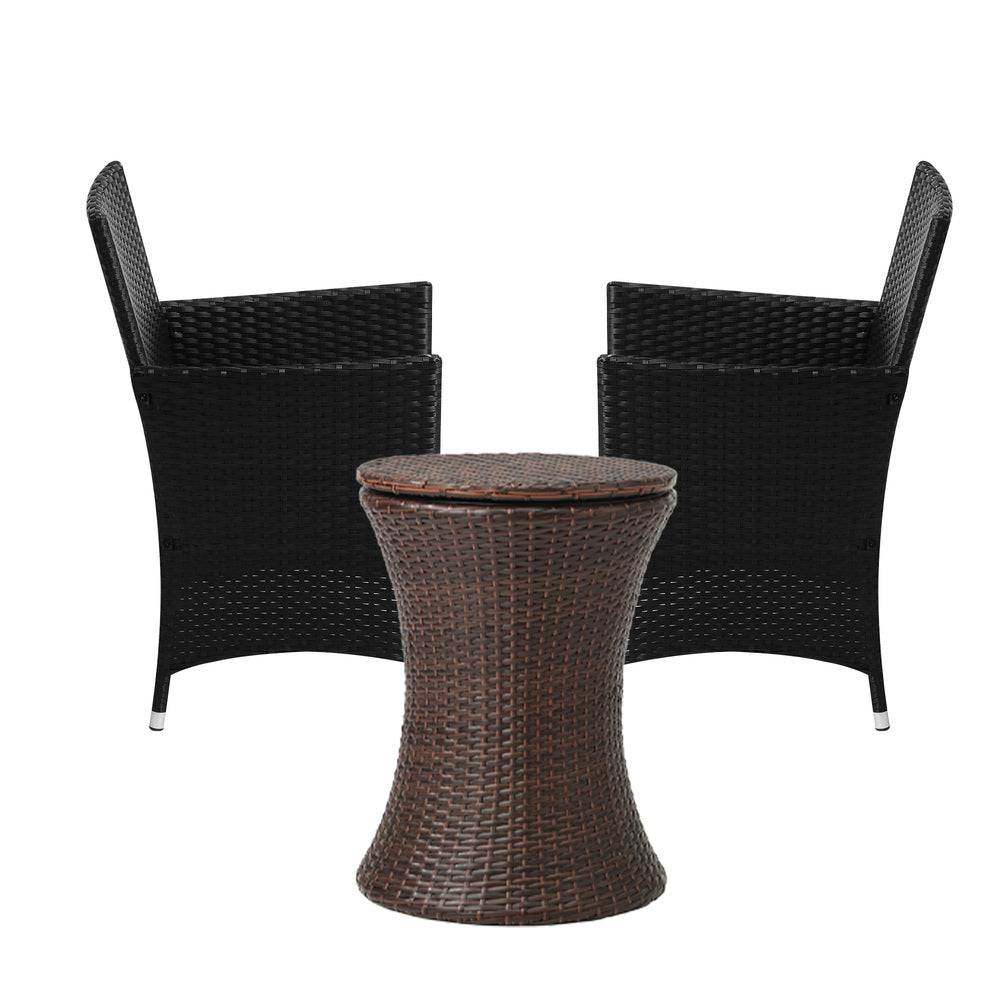 Outdoor Patio Set Ice Bucket Table Brown Bistro Setting 3pcs