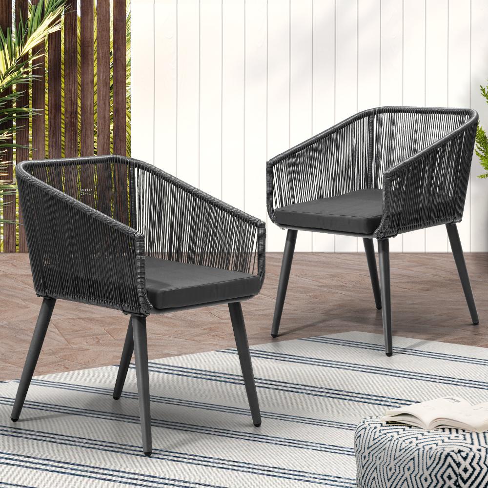 Outdoor Armchair X2 with Padded Seat Grey