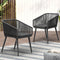 2x Outdoor Armchairs Grey Steel Frame Rope Patio Chairs Padded Seat