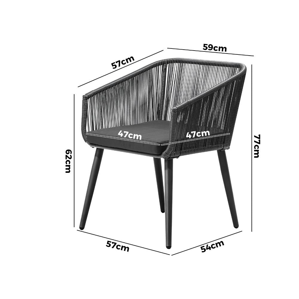 Outdoor Armchair X2 with Padded Seat Grey