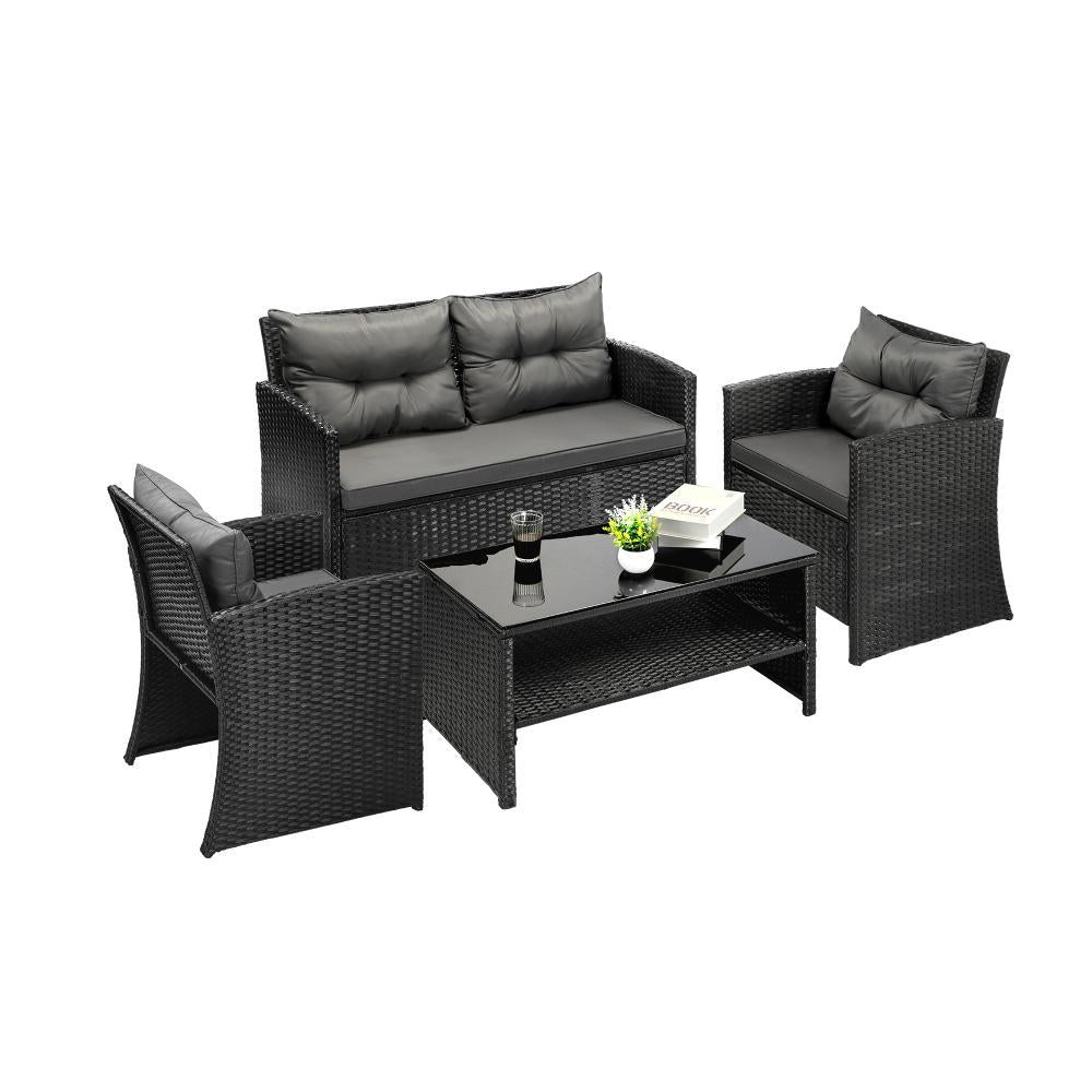 Outdoor Patio Set 4Piece Wicker Sofa Chair Table