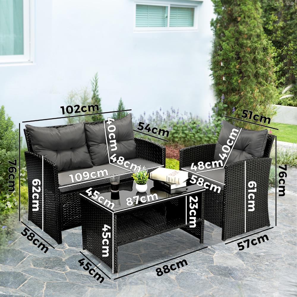 Outdoor Patio Set 4Piece Wicker Sofa Chair Table