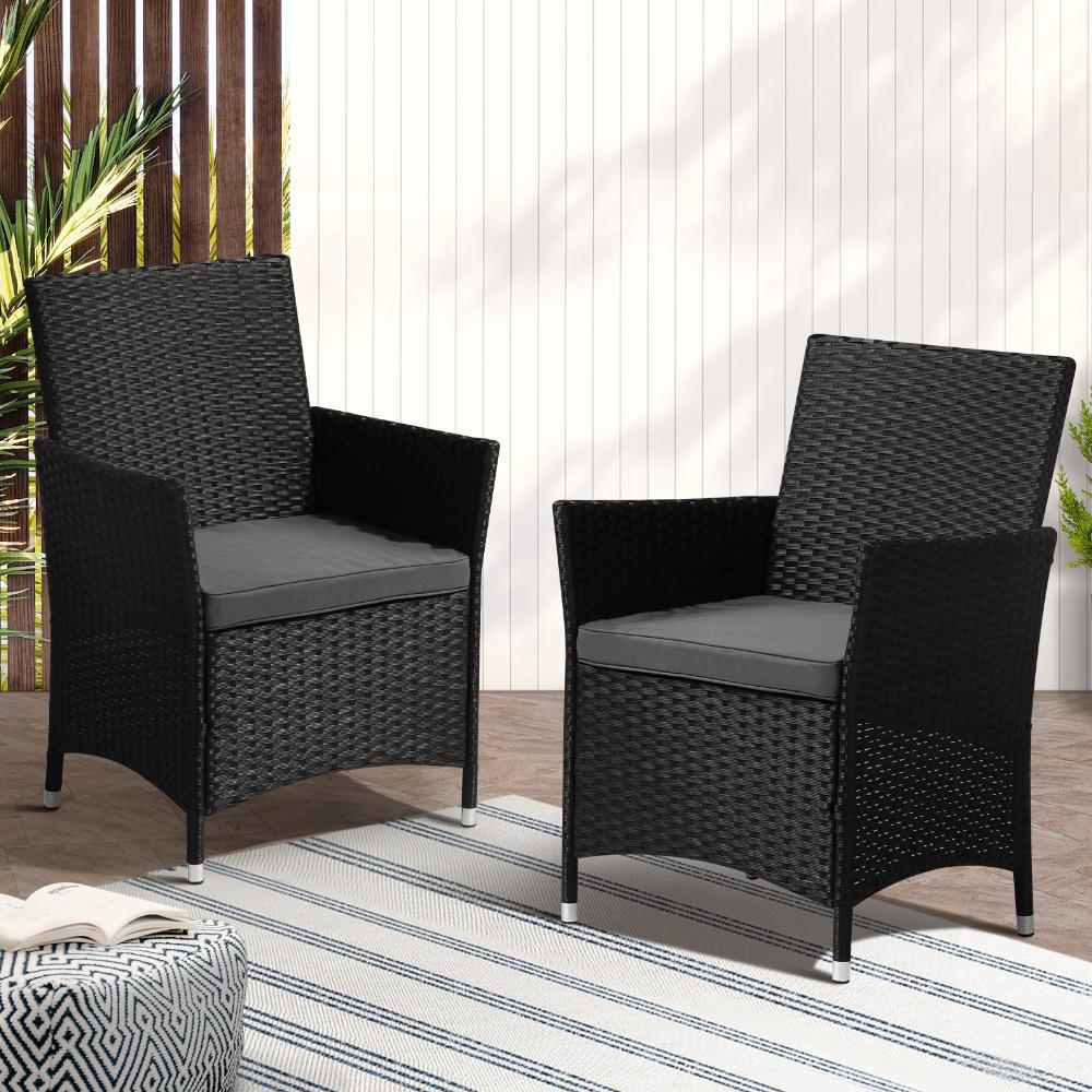 2X Outdoor Patio Chairs Rattan Black