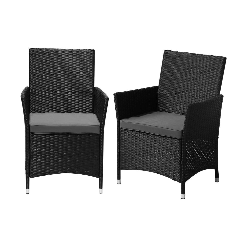 2X Outdoor Patio Chairs Rattan Black