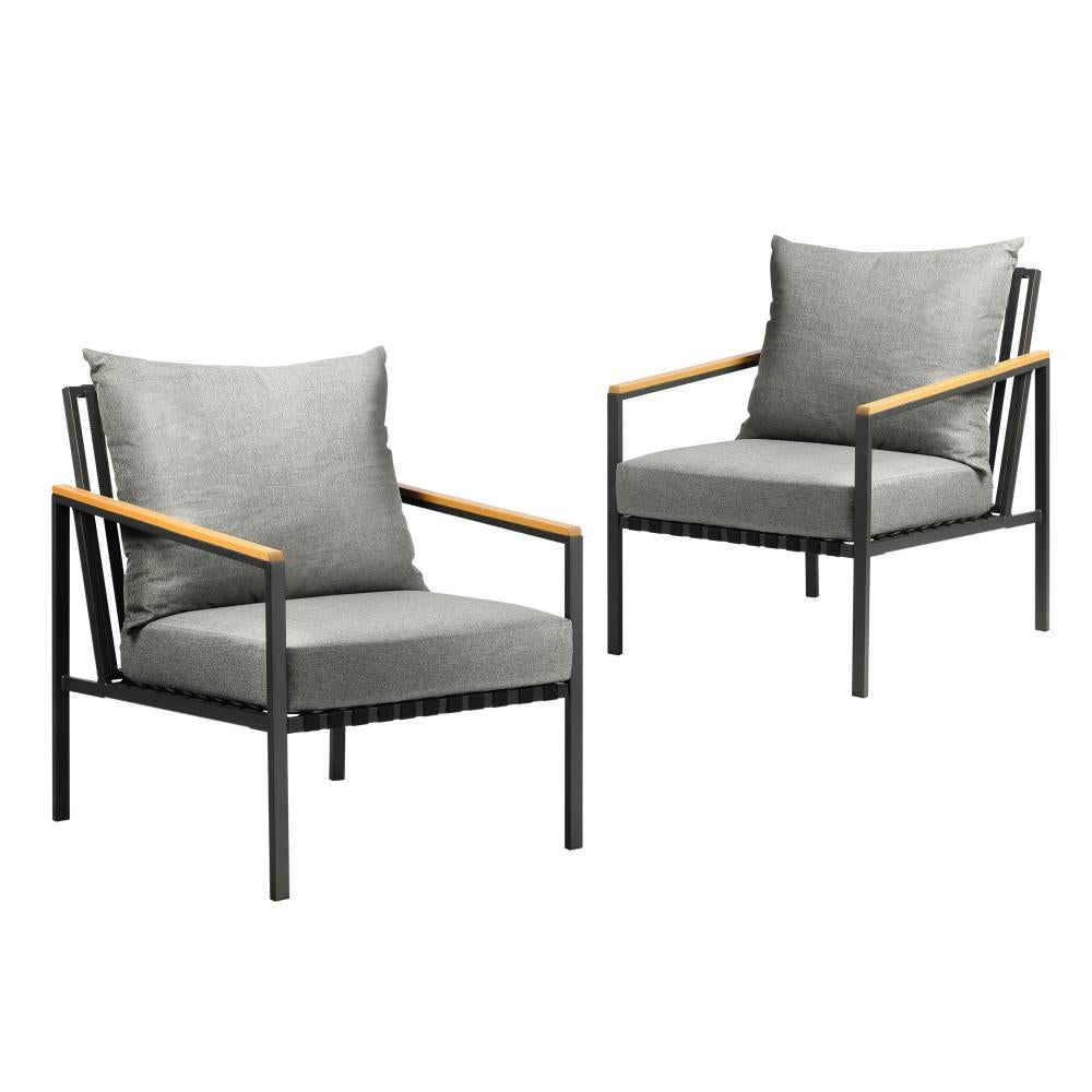 Outdoor Chairs with Cushions Black Frame X2