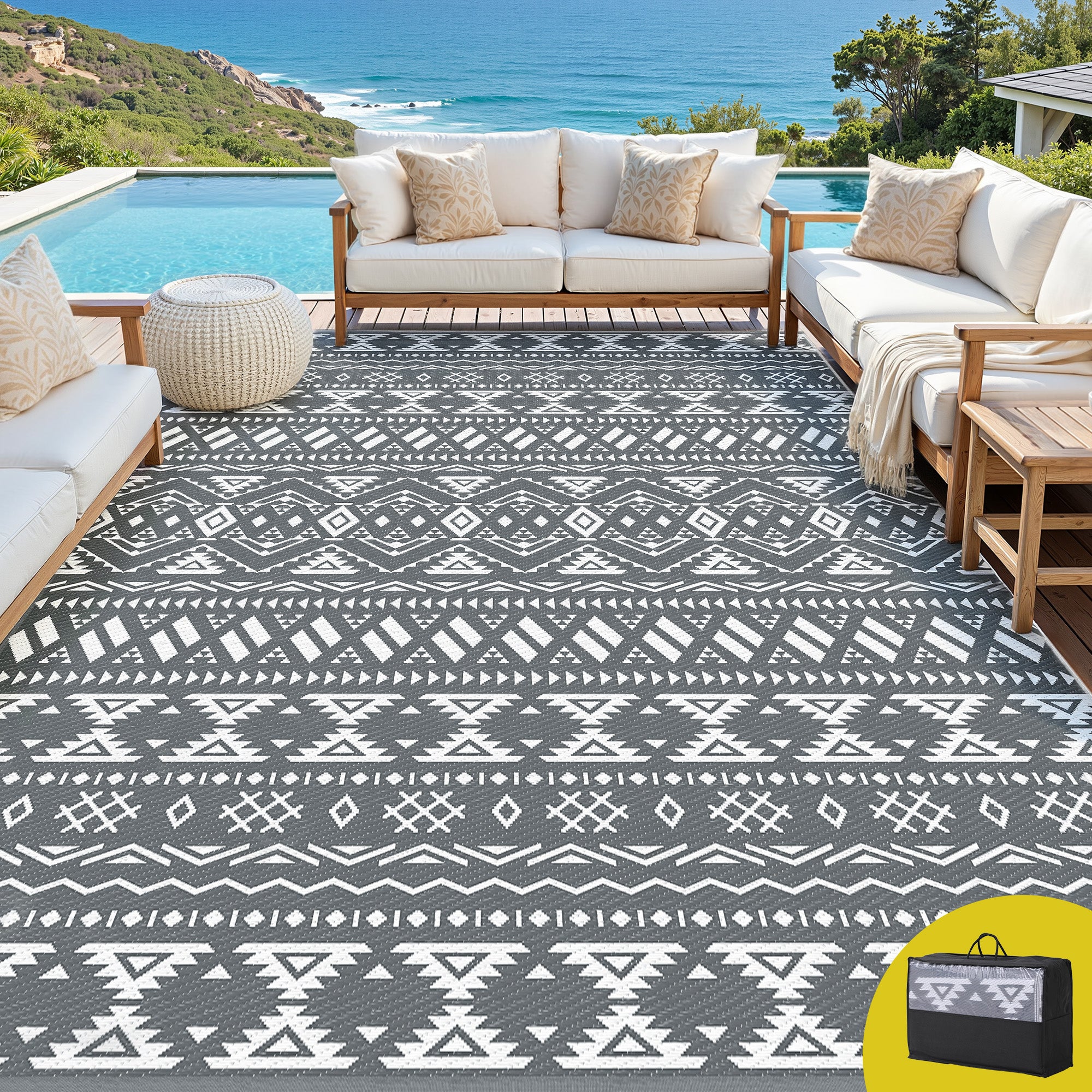 Outdoor Rugs 274x366cm Large Carpet Reversible Area Mat PP Dual-Sided Patio Rug Bohemian