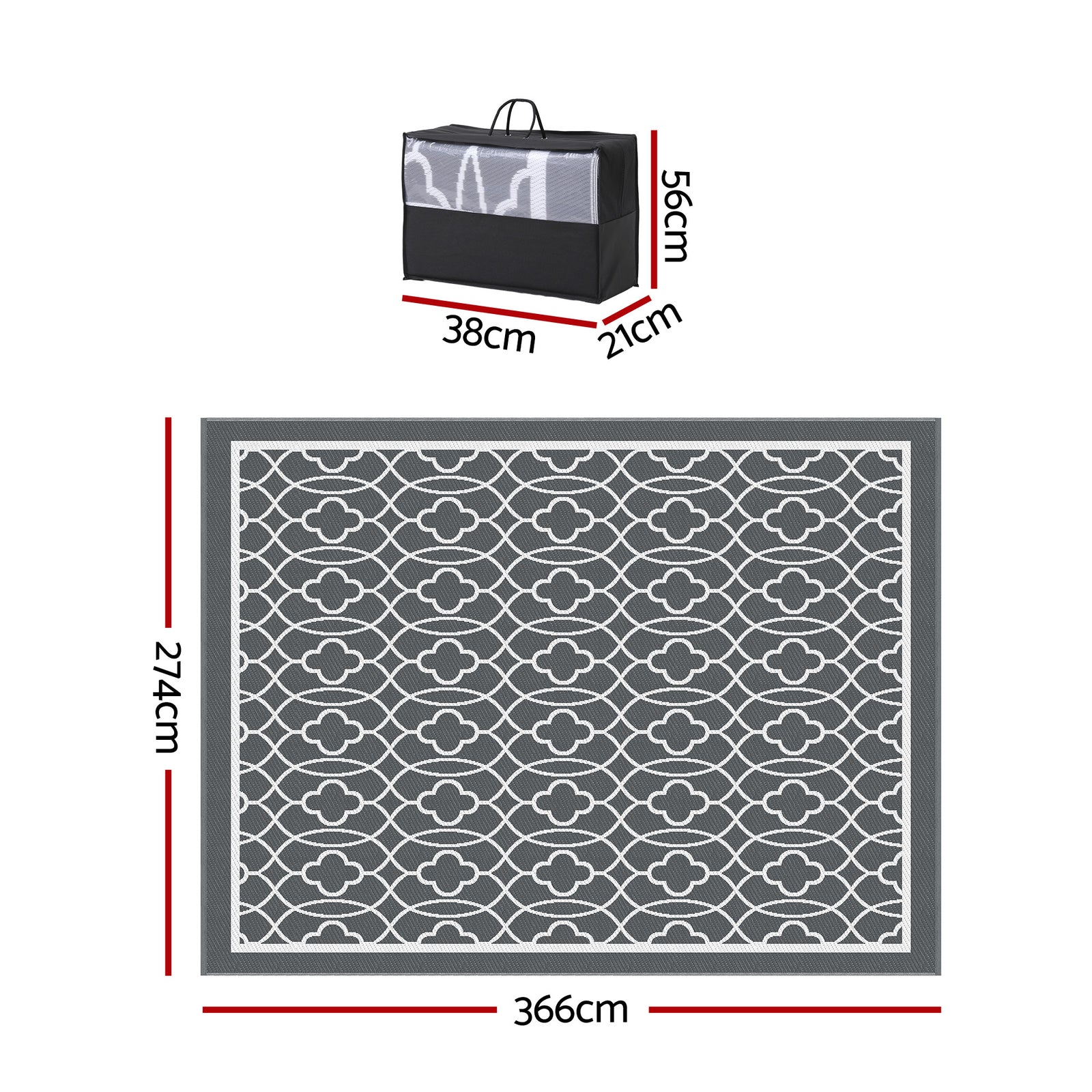 Outdoor Rugs 274x366cm Large Carpet Reversible Area Mat PP Dual-Sided Patio Rug