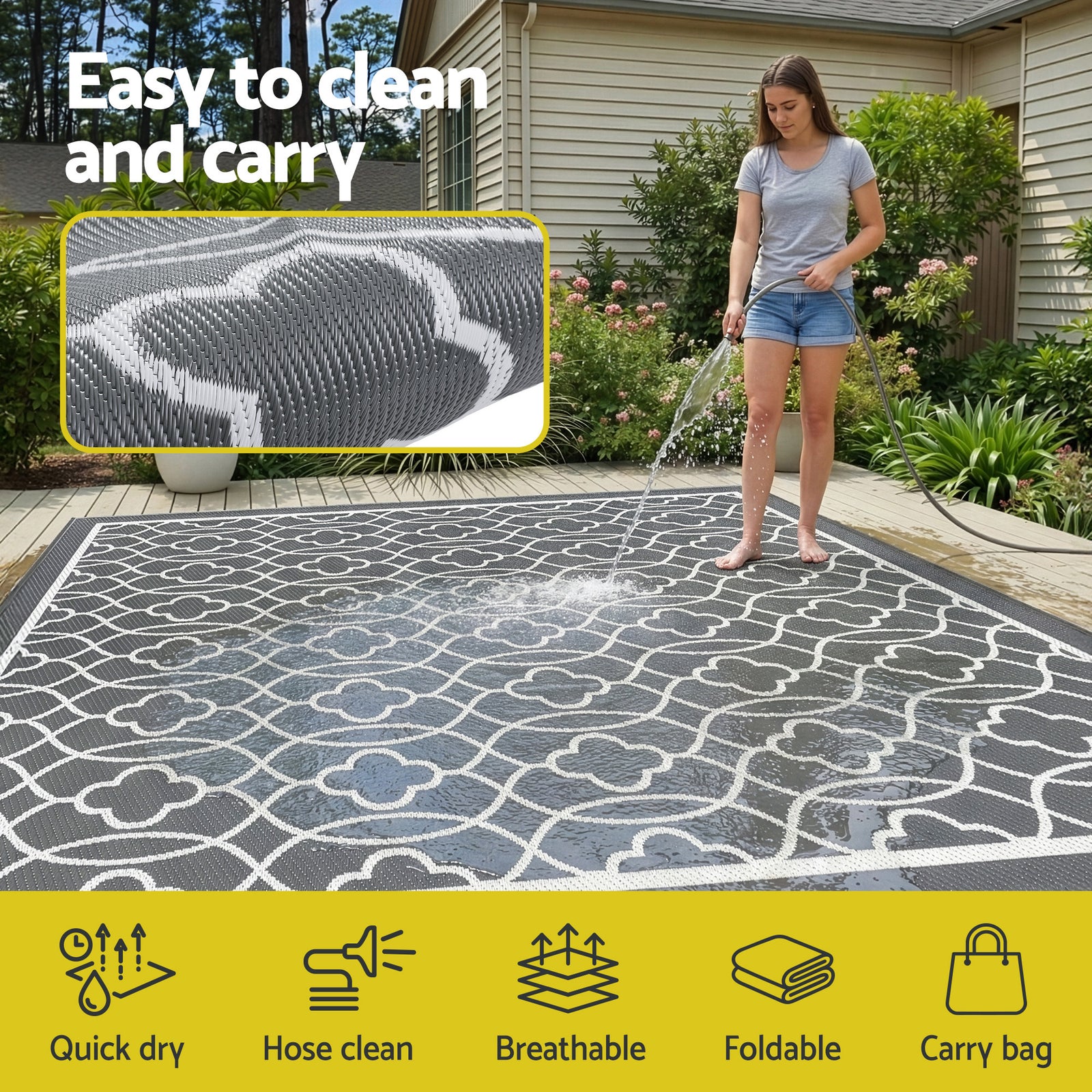 Outdoor Rugs 274x366cm Large Carpet Reversible Area Mat PP Dual-Sided Patio Rug