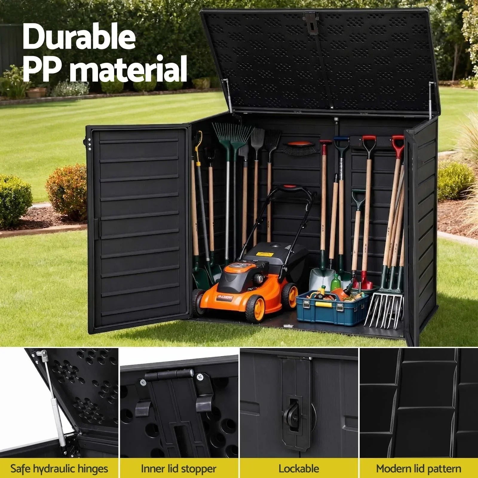1170L Outdoor Storage Shed – PP Plastic, Lockable, Weather‑Resistant