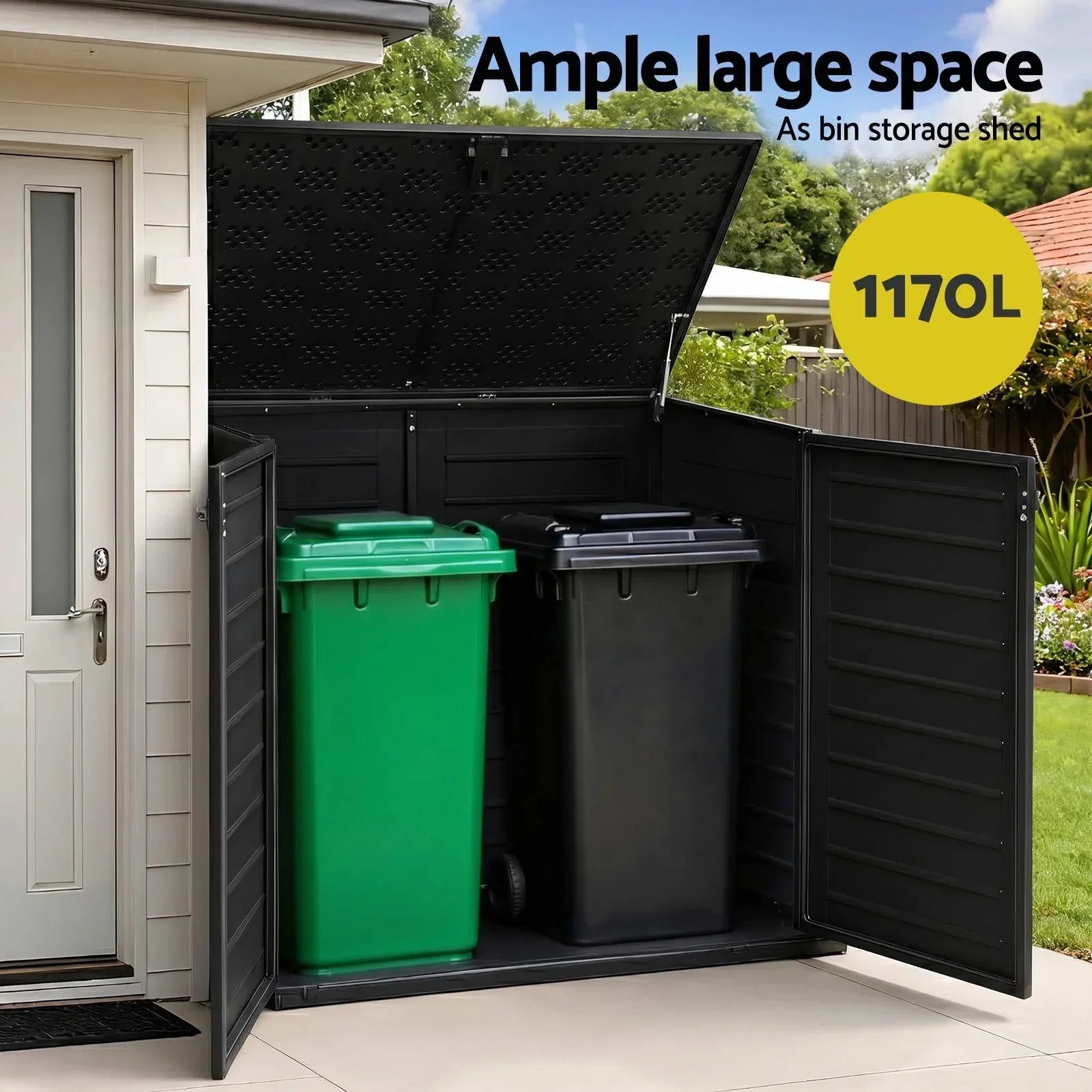 1170L Outdoor Storage Shed – PP Plastic, Lockable, Weather‑Resistant