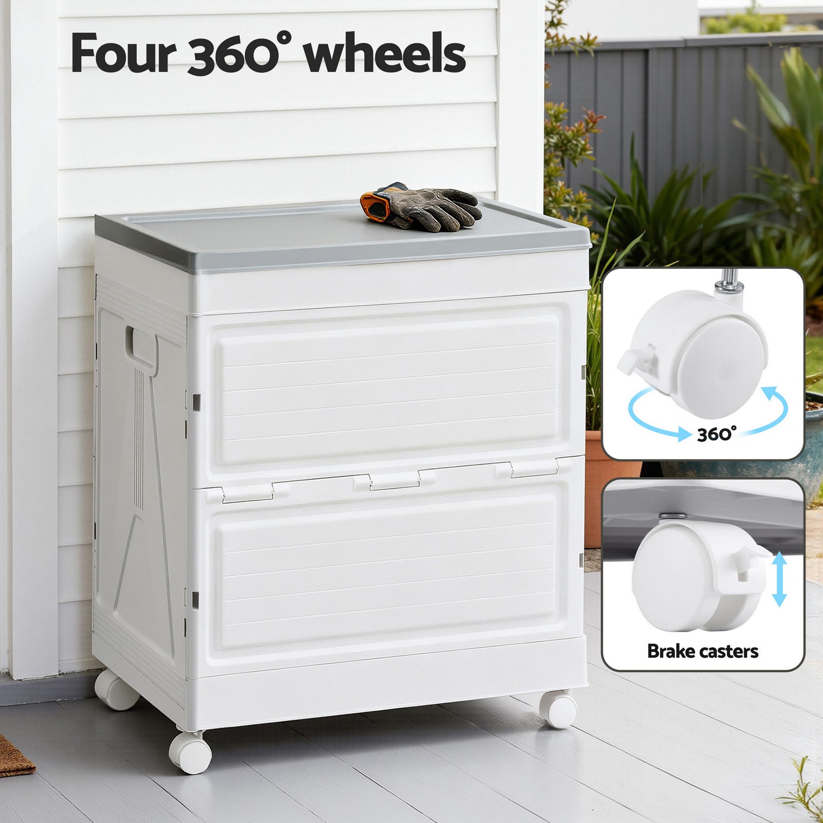 159L Outdoor Storage Box Stackable Cupboard Camping Organizer Wheels