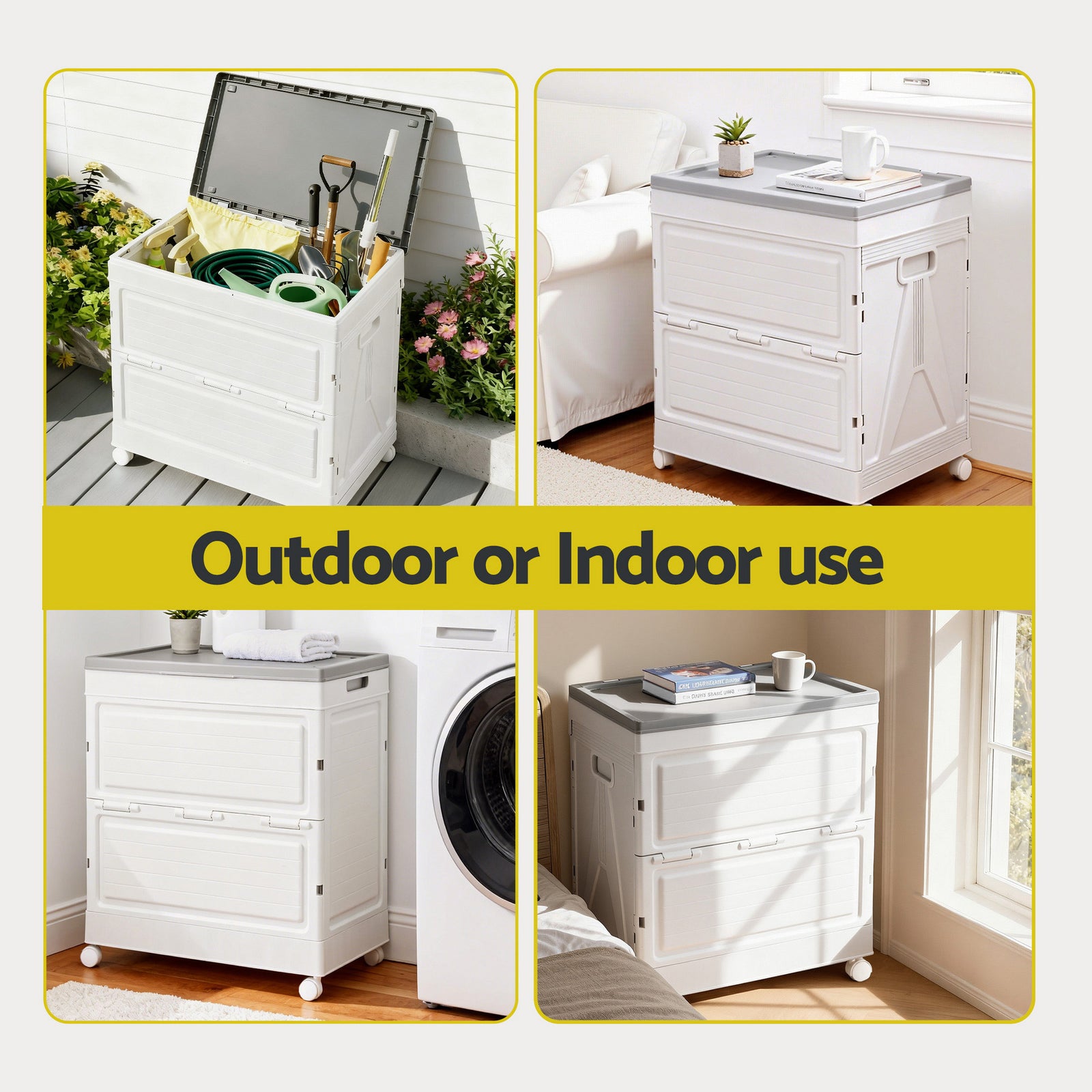 159L Outdoor Storage Box Stackable Cupboard Camping Organizer Wheels