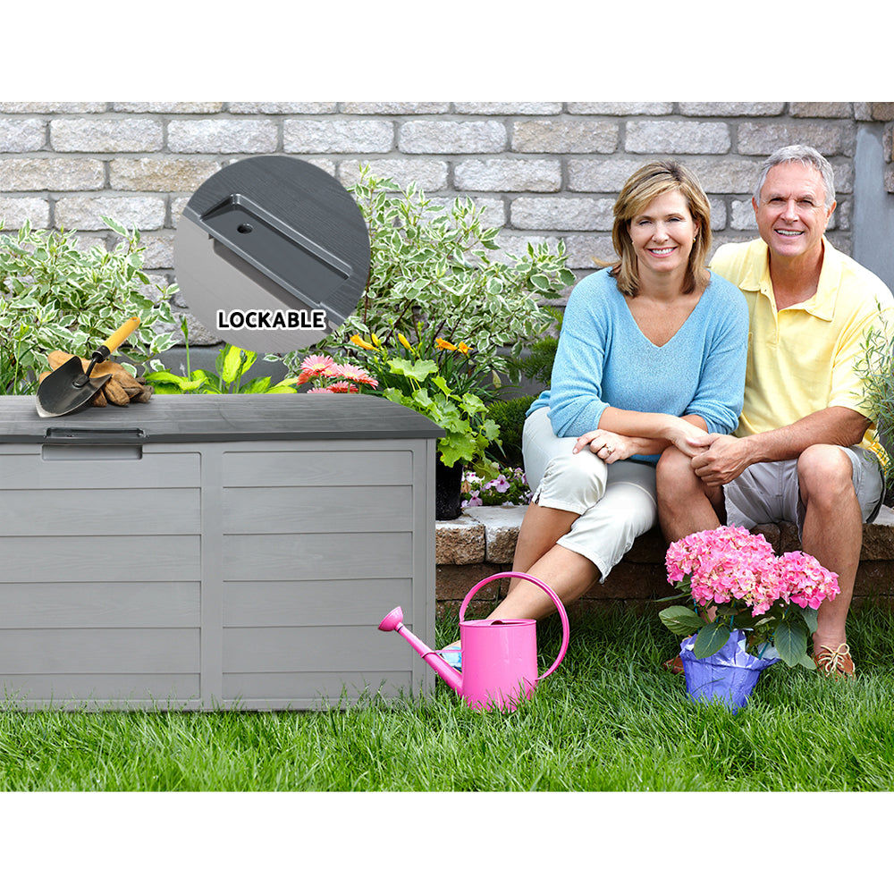 Gardeon Outdoor Storage Box 290L Lockable Organiser Garden Deck Shed Tool Grey