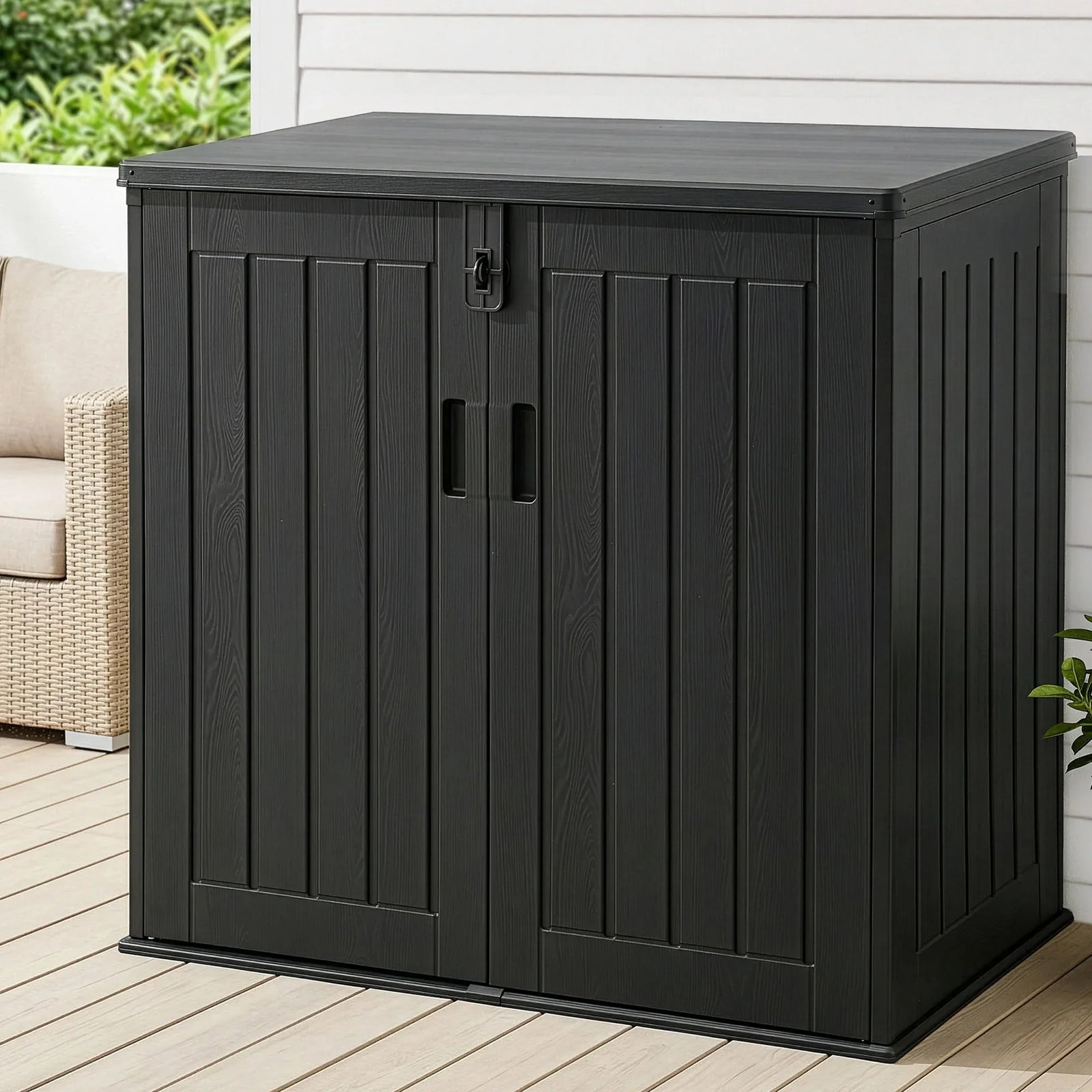 775L Outdoor Storage Box – Triple‑Door PP Shed, Lockable Lid, Black