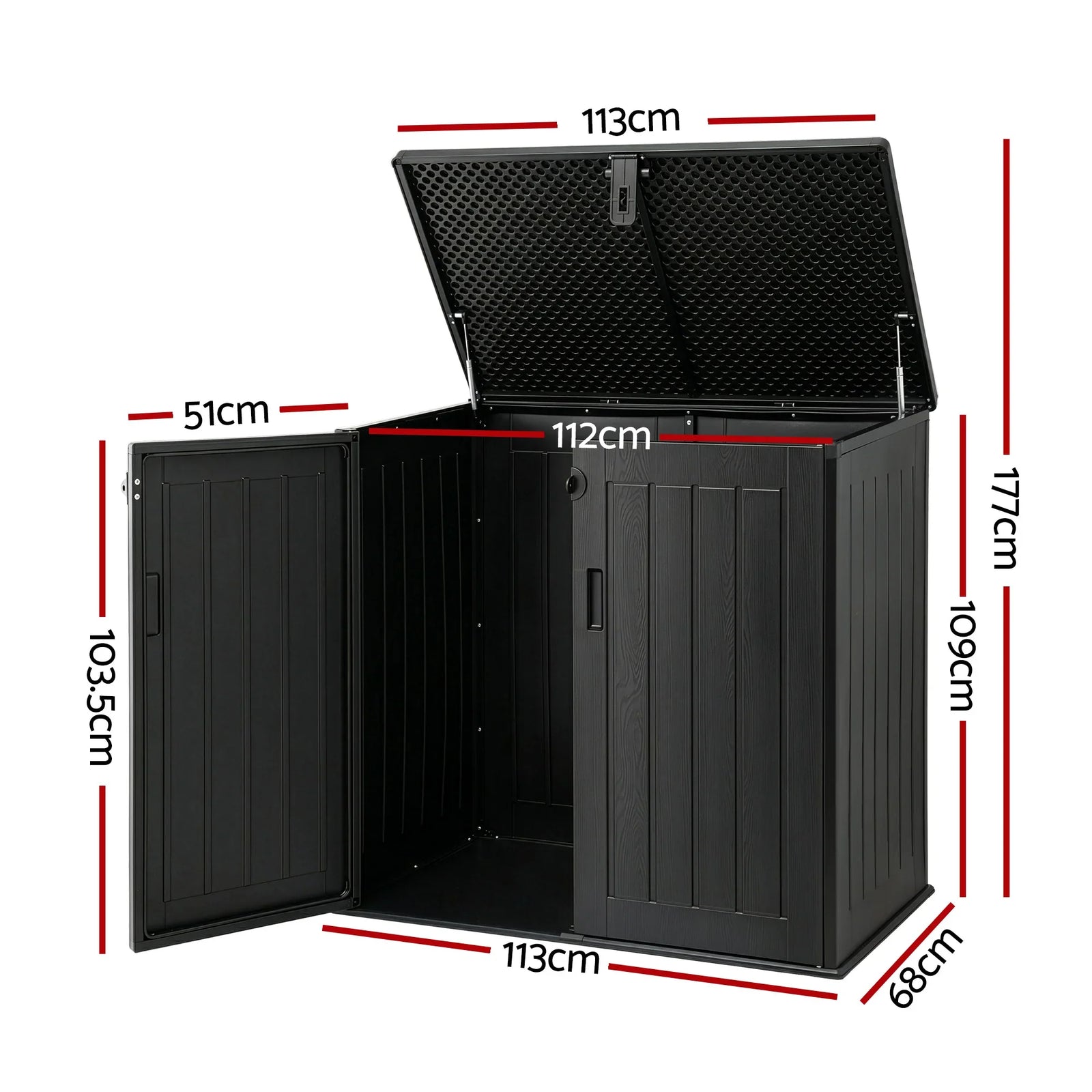 775L Outdoor Storage Box – Triple‑Door PP Shed, Lockable Lid, Black