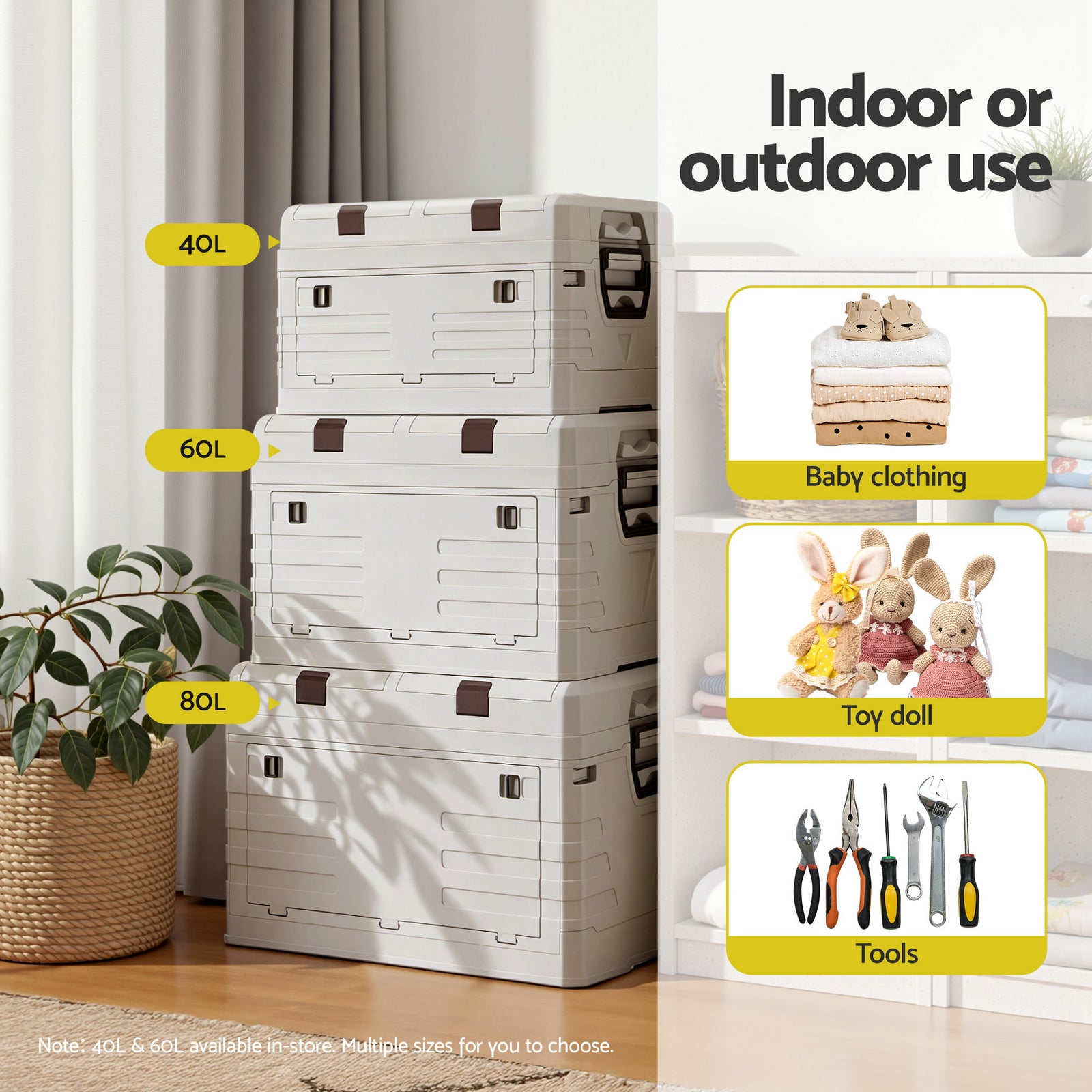 80L Outdoor Storage Box Foldable Camping Collapsible Bins Organizer