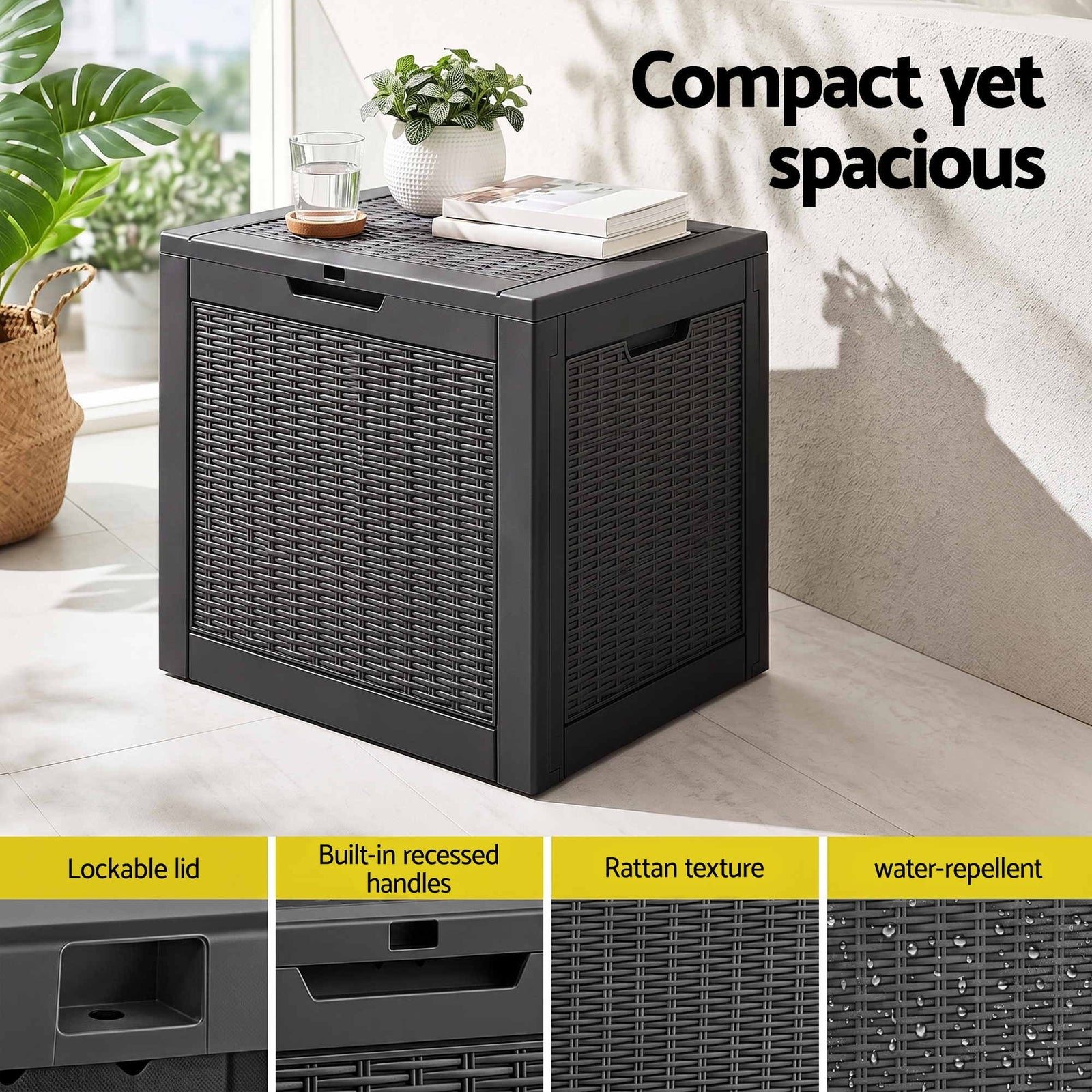 Outdoor Storage Box 118L Container Lockable Garden Toy Tool Rattan-Texture Black