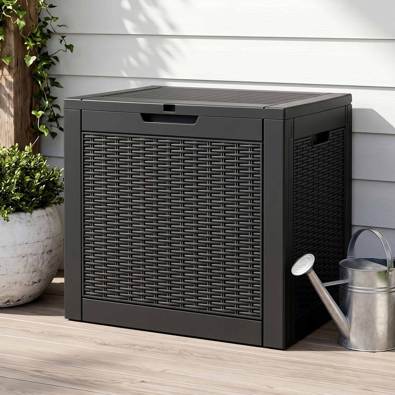 Outdoor Storage Box 118L Container Lockable Garden Toy Tool Rattan-Texture Black