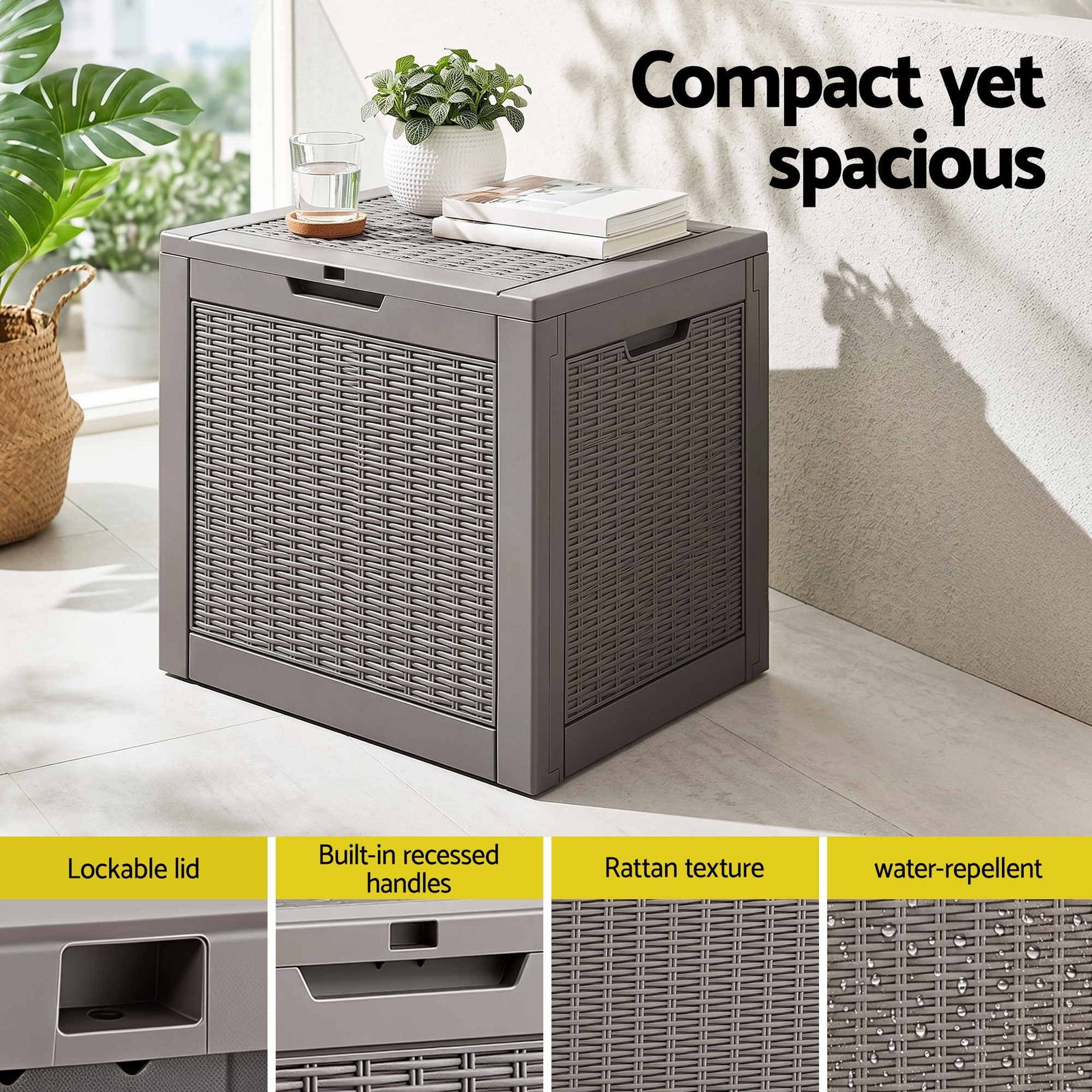 Outdoor Storage Box 118L Container Lockable Garden Toy Tool Rattan-Texture Brown