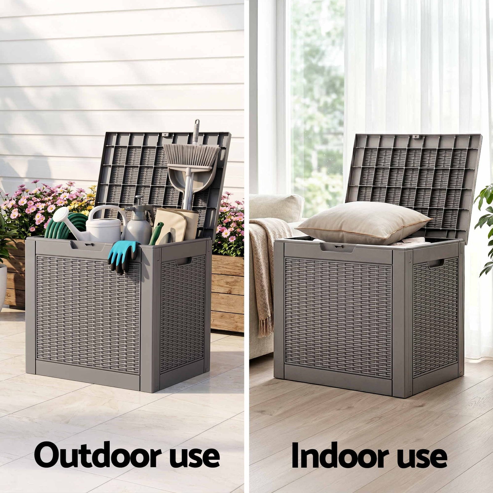 Outdoor Storage Box 118L Container Lockable Garden Toy Tool Rattan-Texture Brown