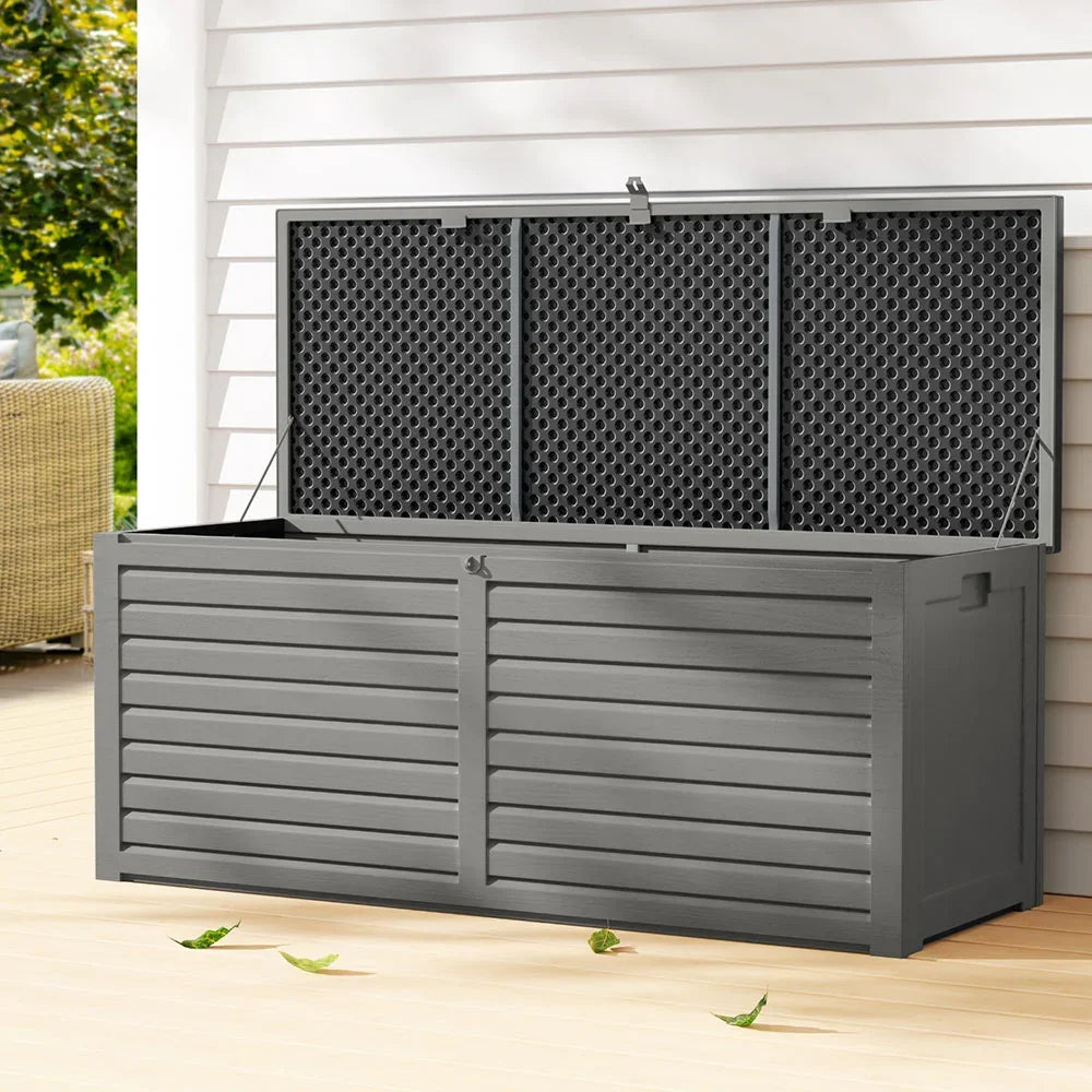 Outdoor Storage Box 390L Weatherproof Lockable Bench Seat 136kg Grey