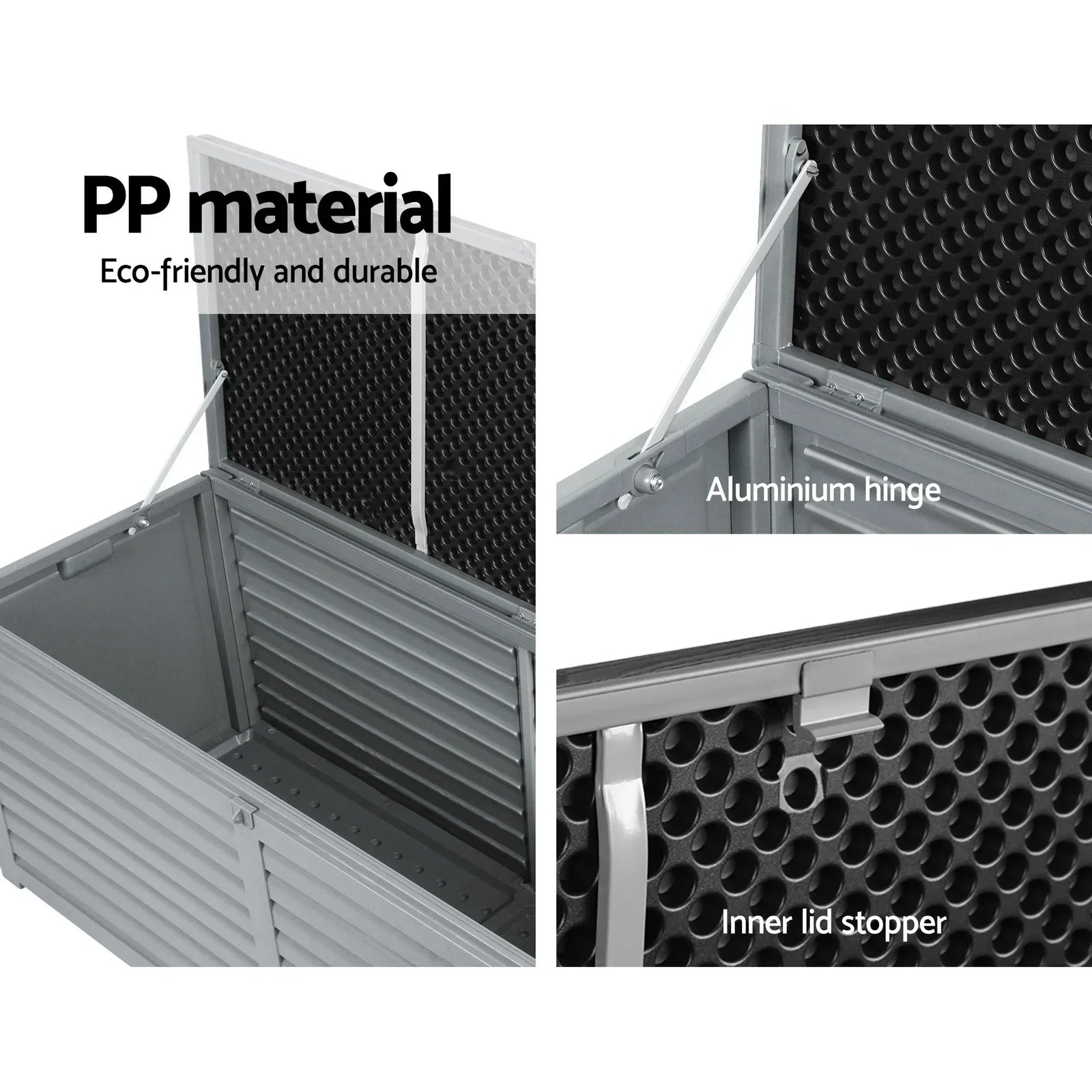 Outdoor Storage Box 390L Weatherproof Lockable Bench Seat 136kg Grey