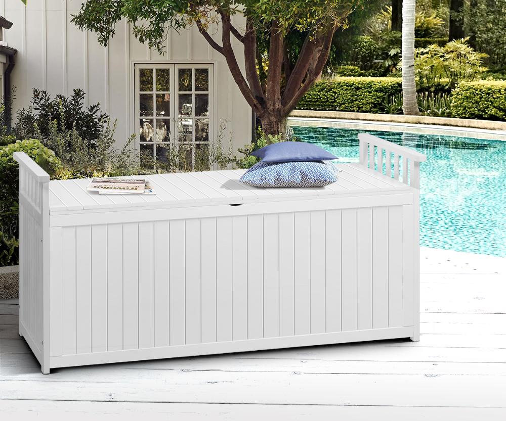 Outdoor Storage Box Garden Bench Wooden 500L White