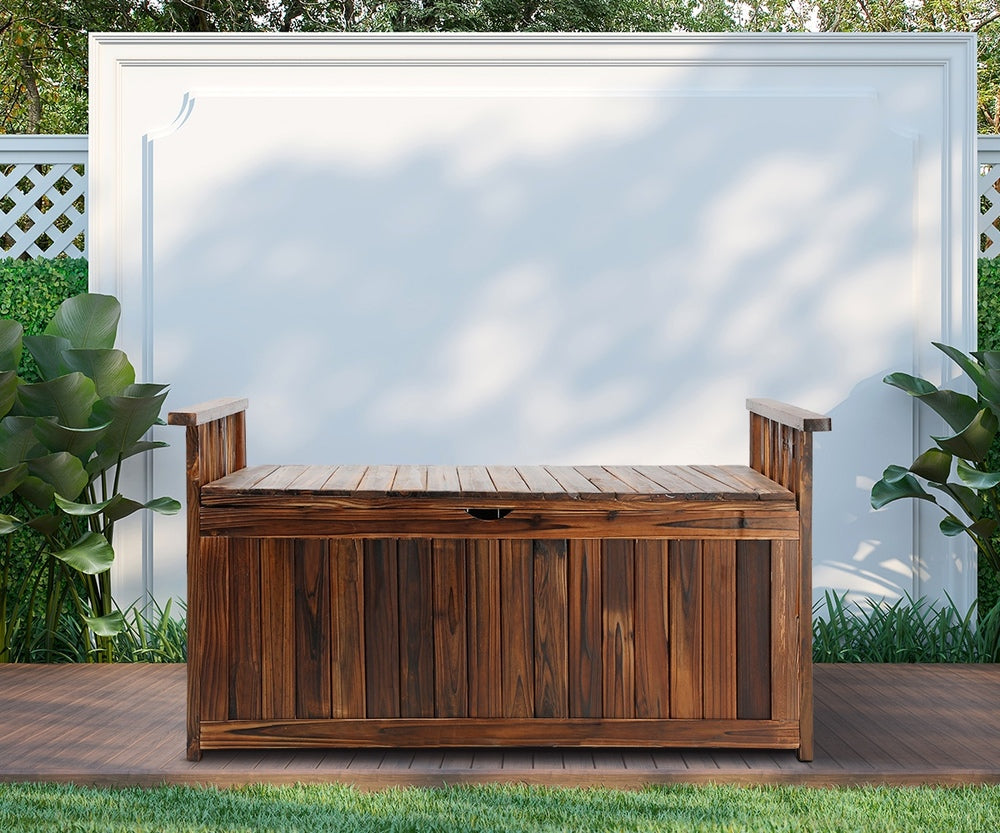 Outdoor Storage Box Wooden Garden Bench L Charcoal