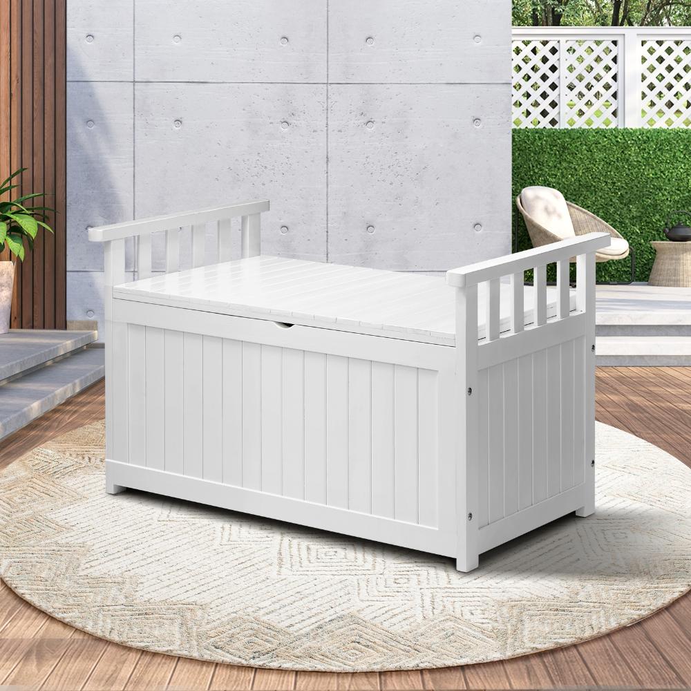 Outdoor Storage Box Wooden Garden Bench L White