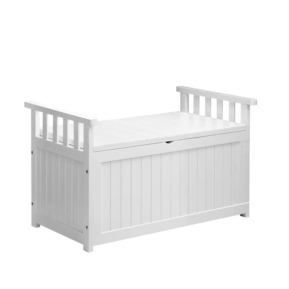 Outdoor Storage Box Wooden Garden Bench L White